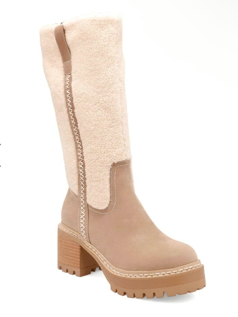 Size 10 MIA Teirson Sherpa Tall Boot Stone Boots Beige Cream Tan Stitching